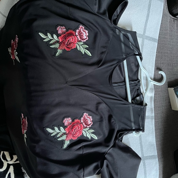 Ashley Stewart, black knee length dress with rose appliqués - Picture 3 of 7